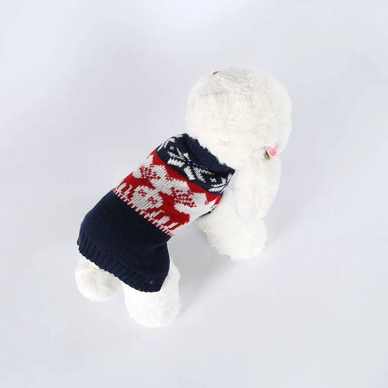 Navy blue knitted Christmas sweater for dogs in acrylic material with festive design