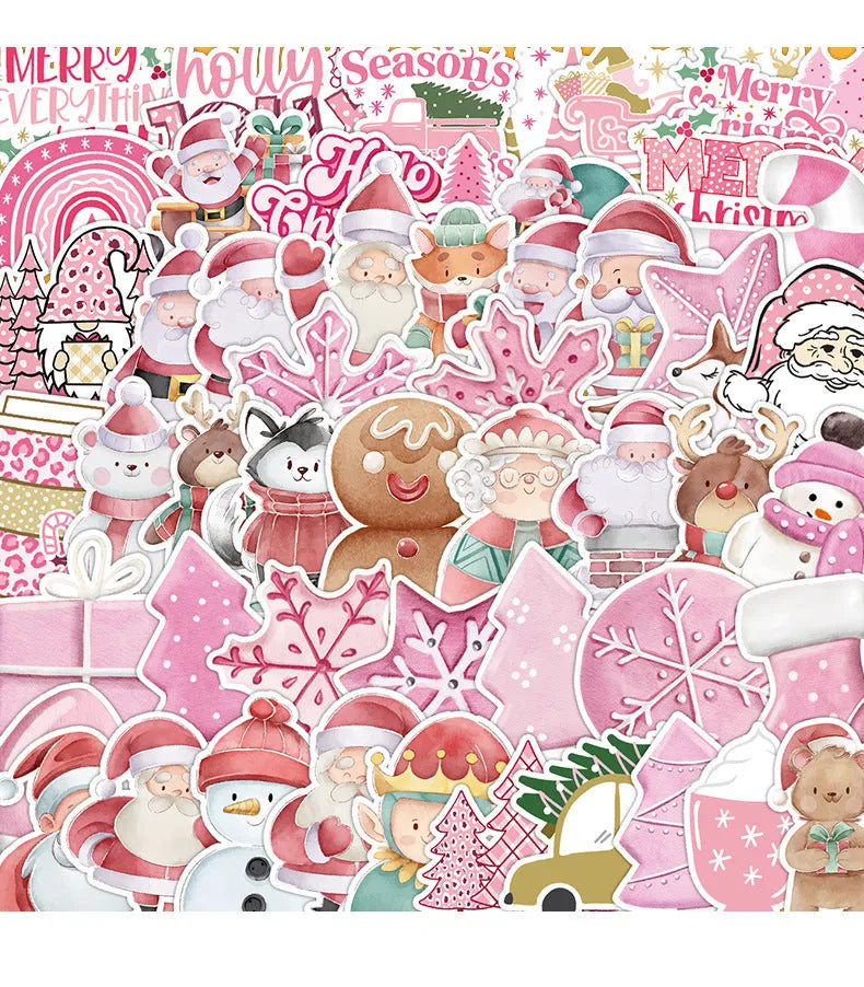 Pack of 50 cute Christmas-themed waterproof vinyl stickers for decorating cars, phones, and computers.