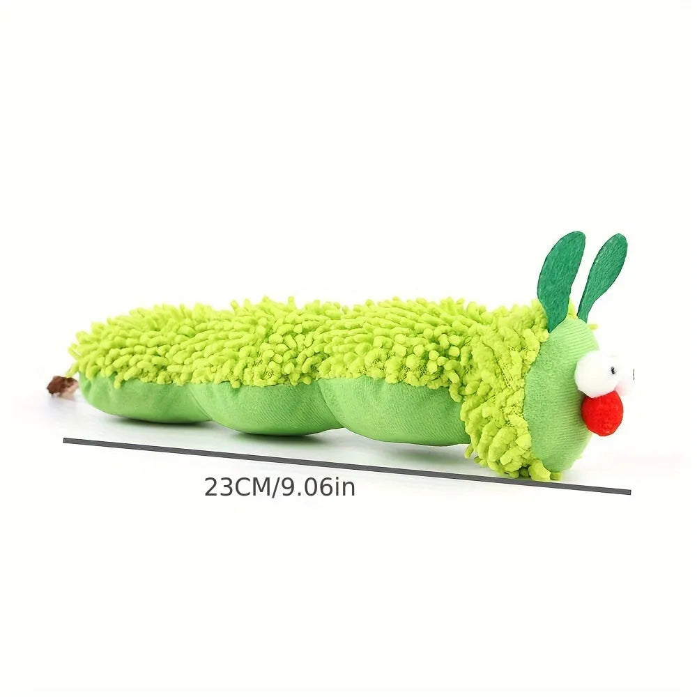 Green interactive plush cat toy pillow with rechargeable electronic mechanism