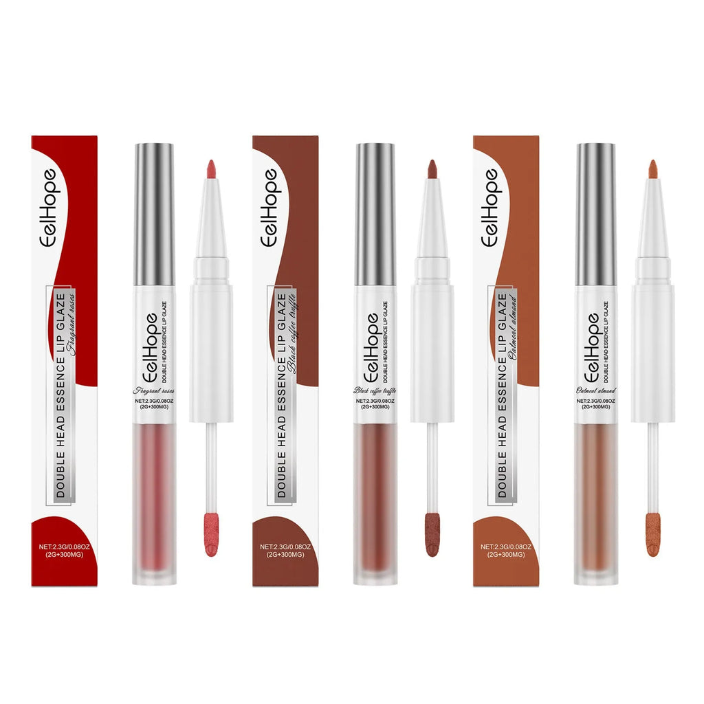 Double-headed lip liner and lacquer pen with three colour options