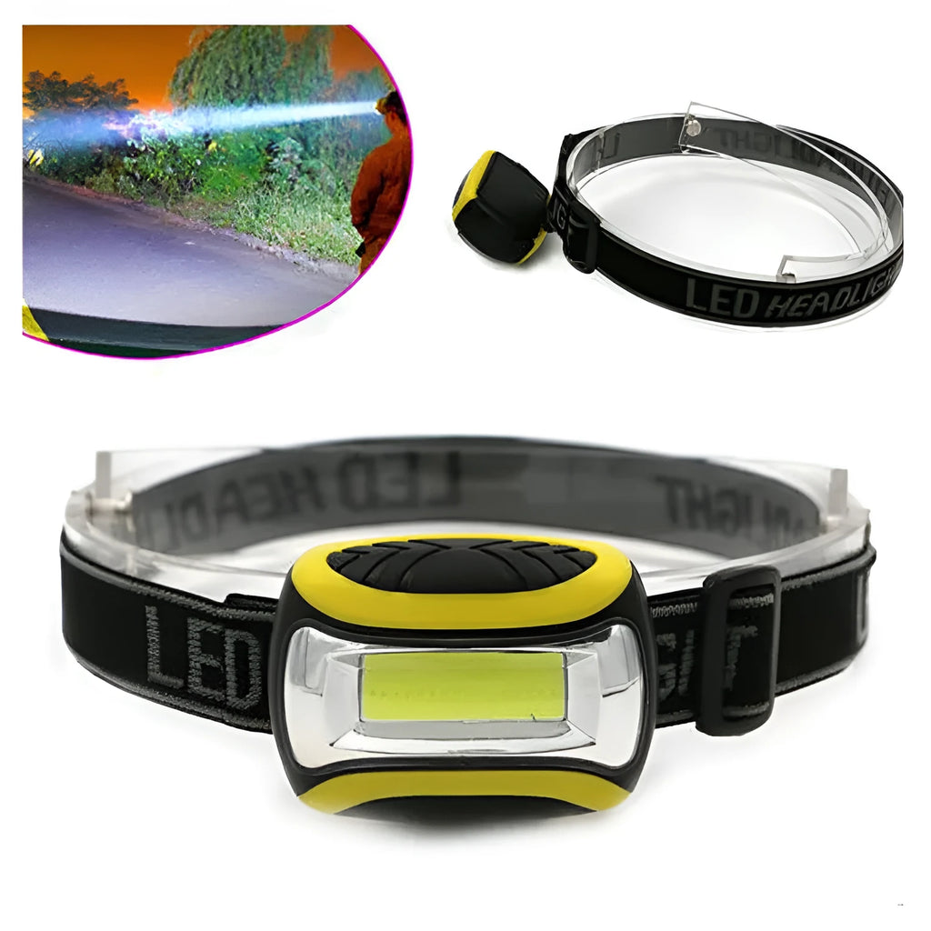 Three-speed yellow plastic COB headlamp for outdoor night riding and work lighting
