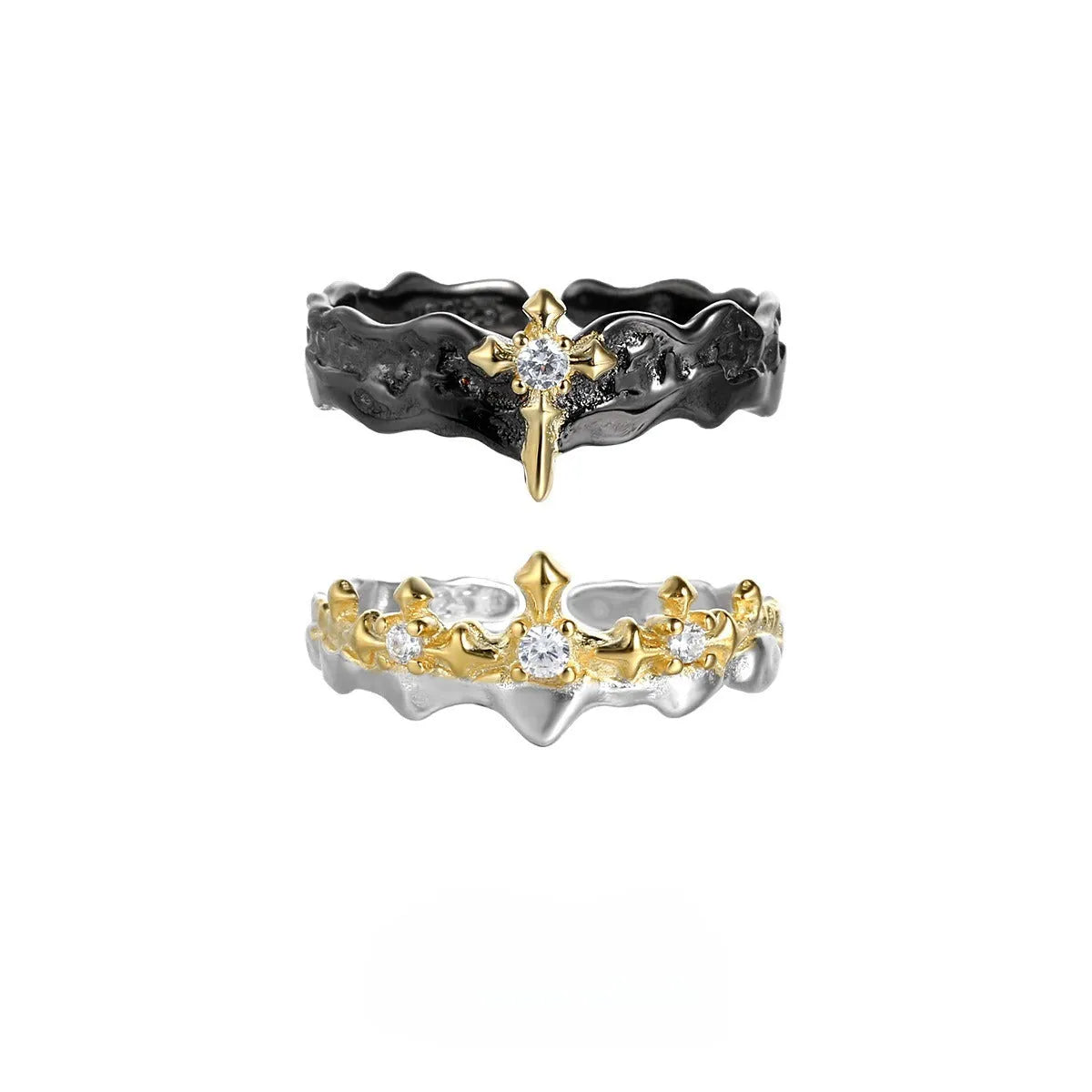 Princess Knight adjustable silver couple ring with white gold or black gold electroplated finish.