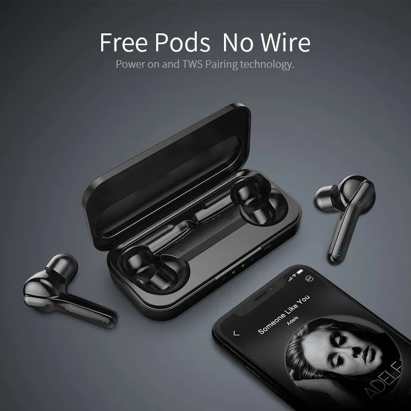 Black and white TWS wireless Bluetooth earbuds with IPX5 waterproof rating