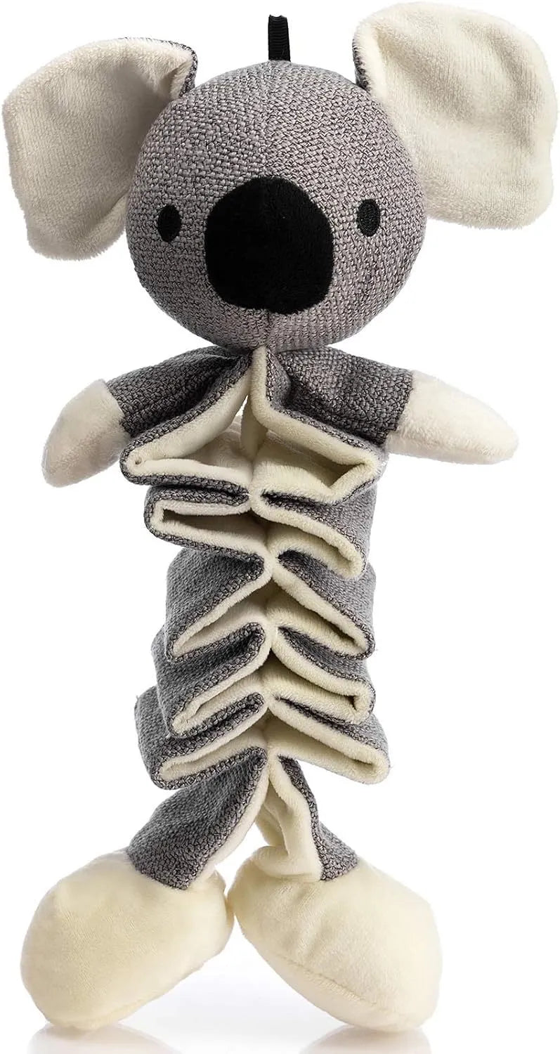 Gray Koala plush dog toy measuring 30cm long with crinkle paper inside.