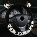 Plush car steering wheel cover with protective handle in black colour