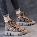 Women's platform sandals in khaki with fish mouth toe, hollow-hole design, plush upper, and PU sole