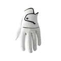 Men's white half sheepskin golf glove showing leather texture and non-slip palm