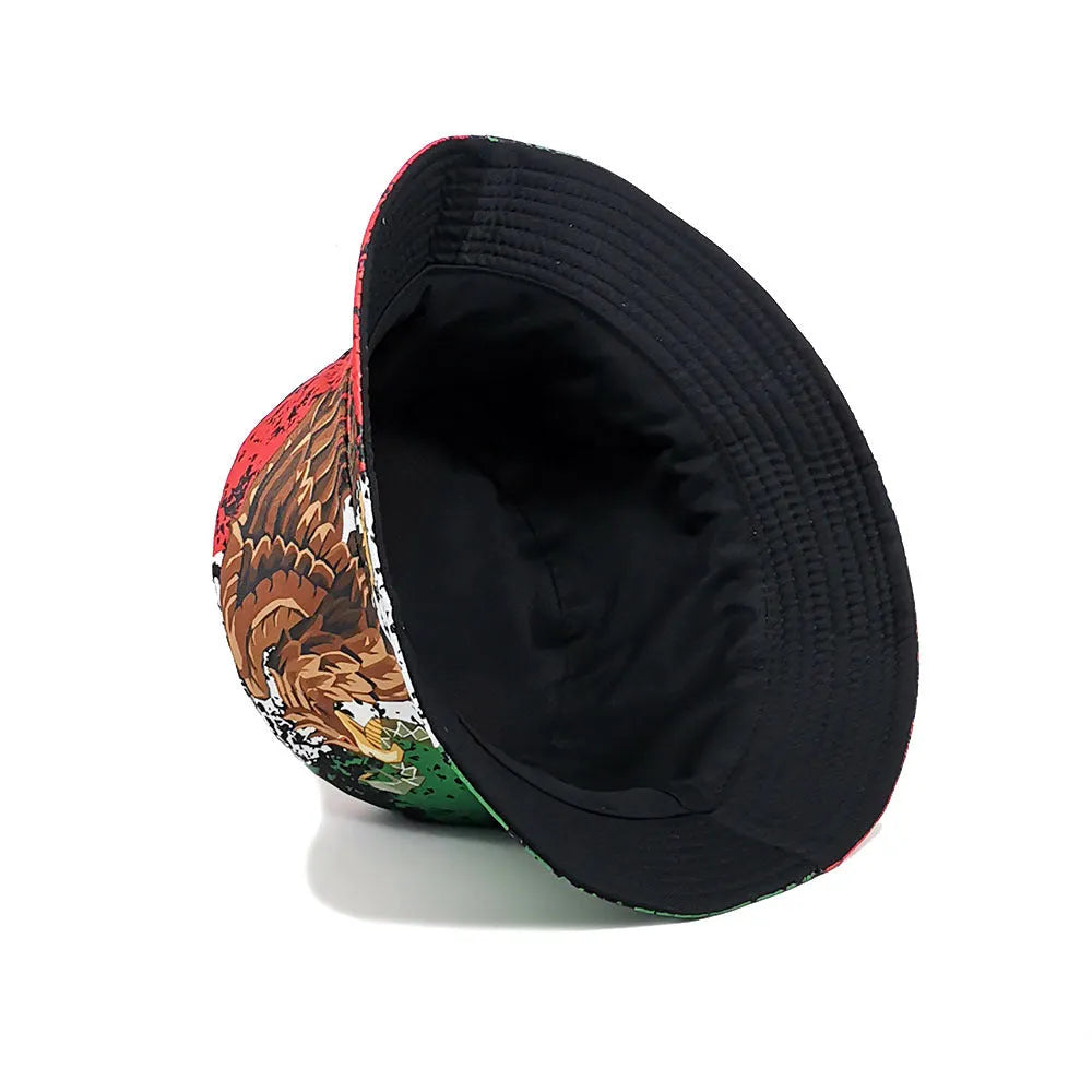 Eagle pattern retro bucket hat in dome crown style, size M, made of polyester