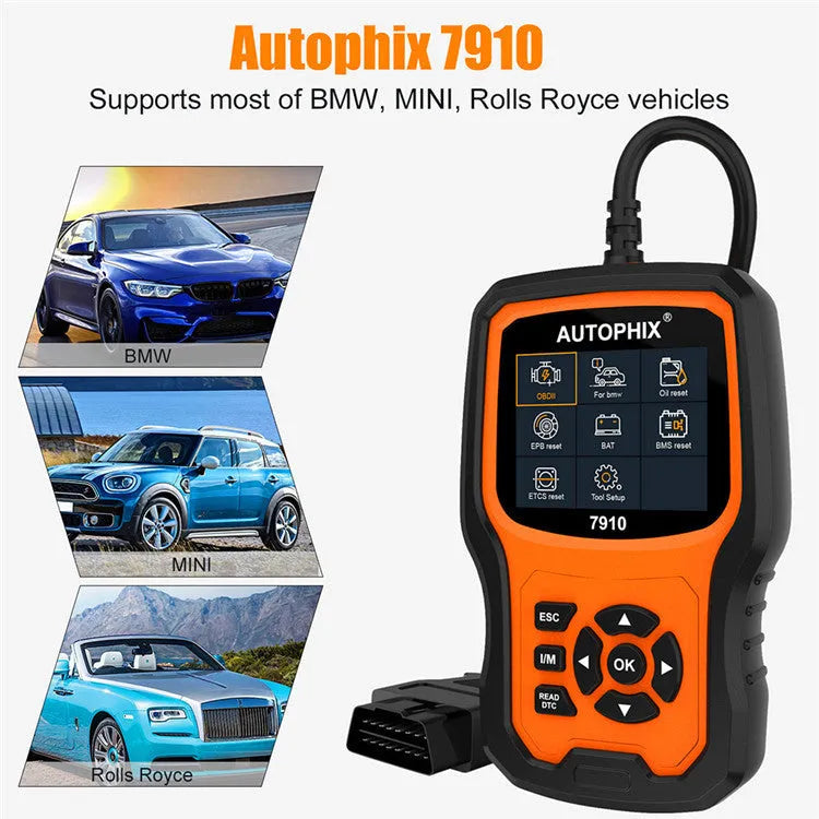 Autophix 7910 BMW Mini Rolls Royce diagnostic scan tool with OBD2 connector