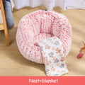Round grey pet bed with soft PV velvet surface and non-slip dot plastic bottom, for cats and dogs