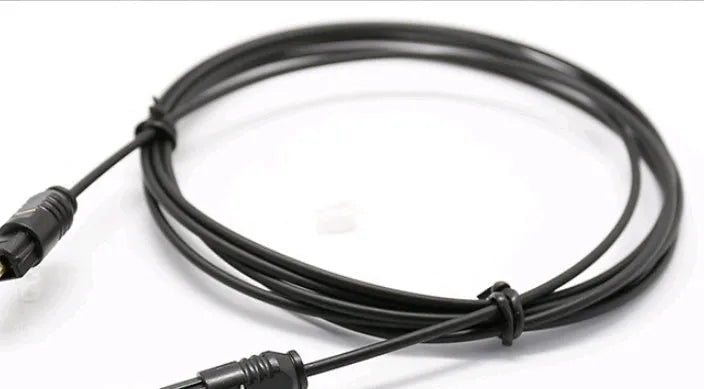 OD2.2 digital optical audio cable with TOSLINK connectors, showing its slim 2.2mm profile.