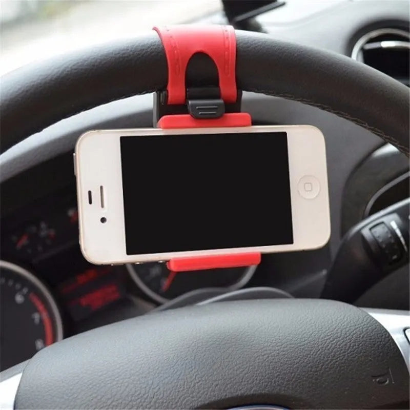 Black steering wheel phone holder clip mount for car navigation