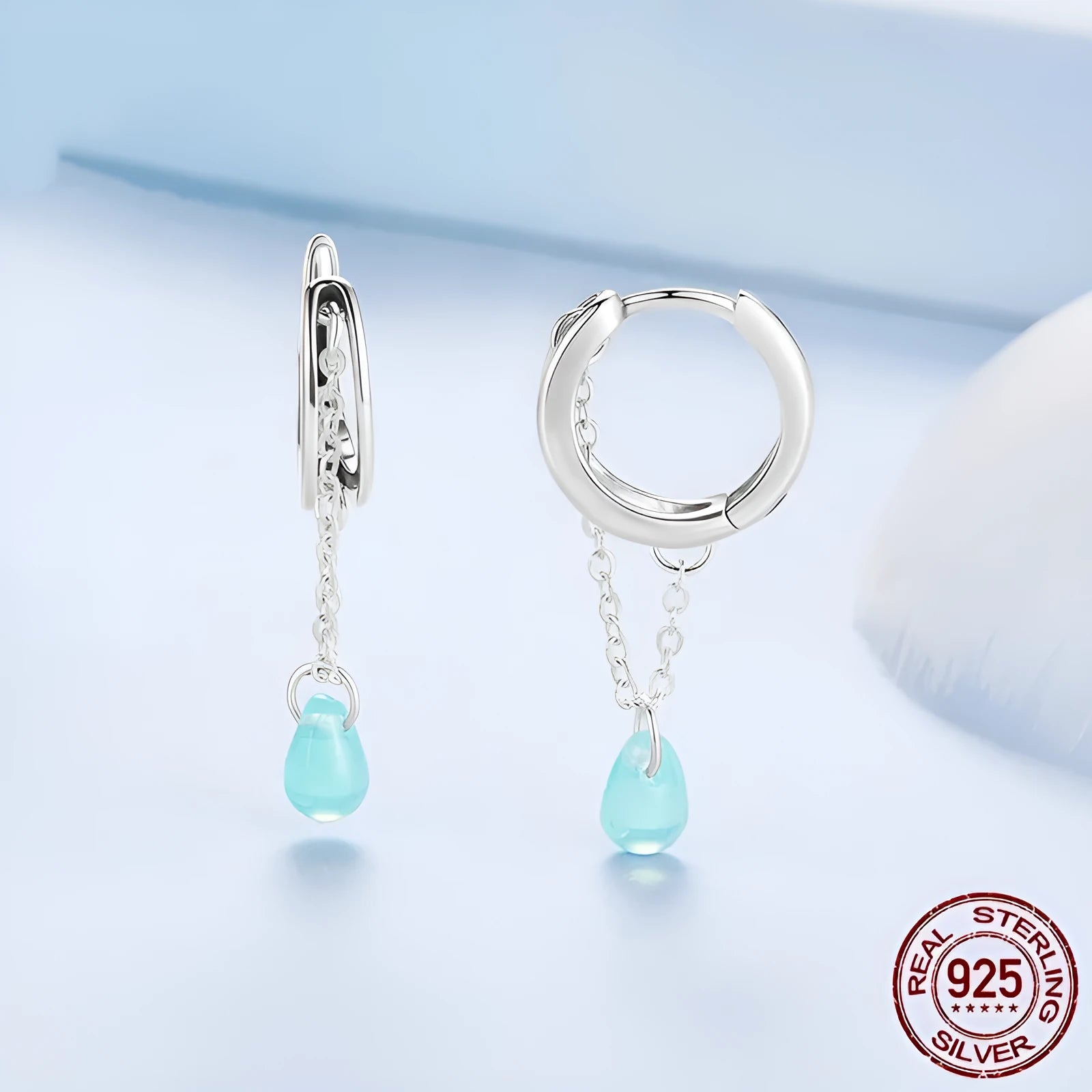S925 sterling silver double-layer water drop glaze ear clip earrings for women polished drop shape BSE1199