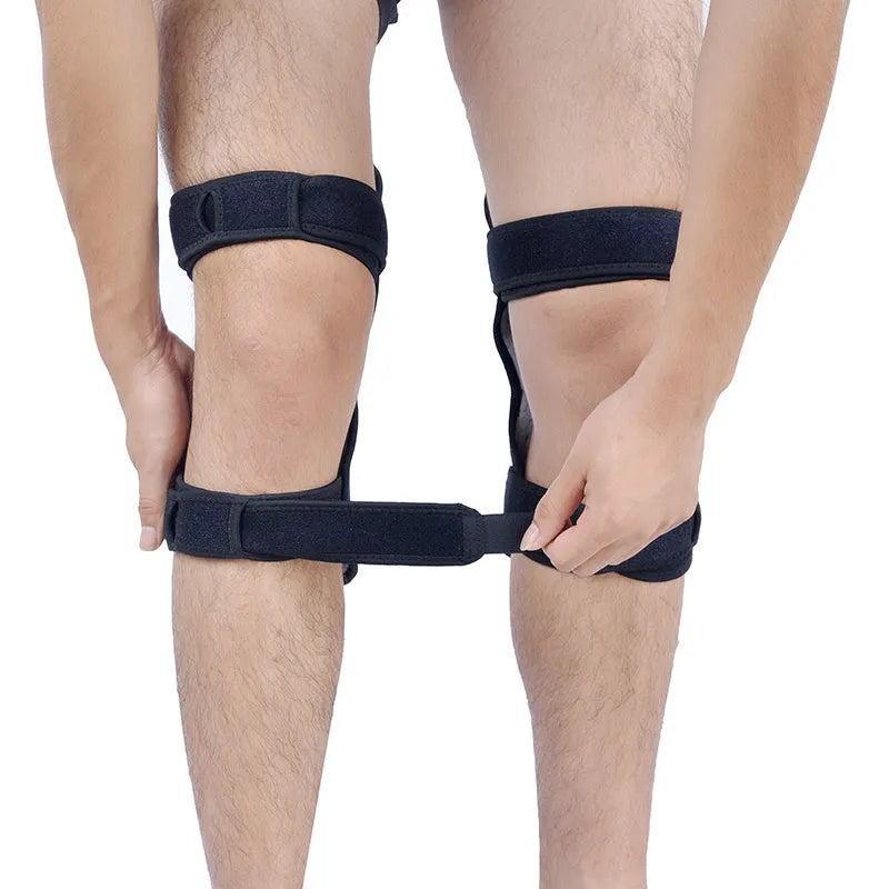 Spring knee brace with adjustable straps and breathable fabric for sports and climbing activities