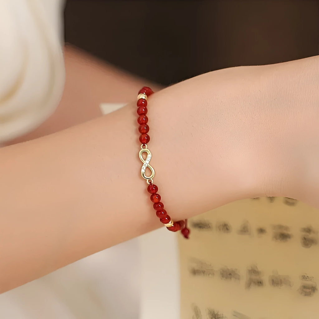 Natural red agate beads bracelet hand-woven diamond shape beads electroplating finish unisex ethnic style