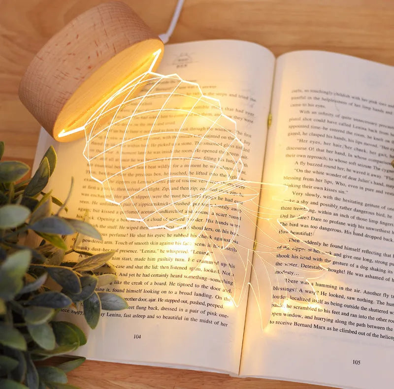 Wood and acrylic pineapple-shaped bedside lamp with dimmable LED light and USB power cable