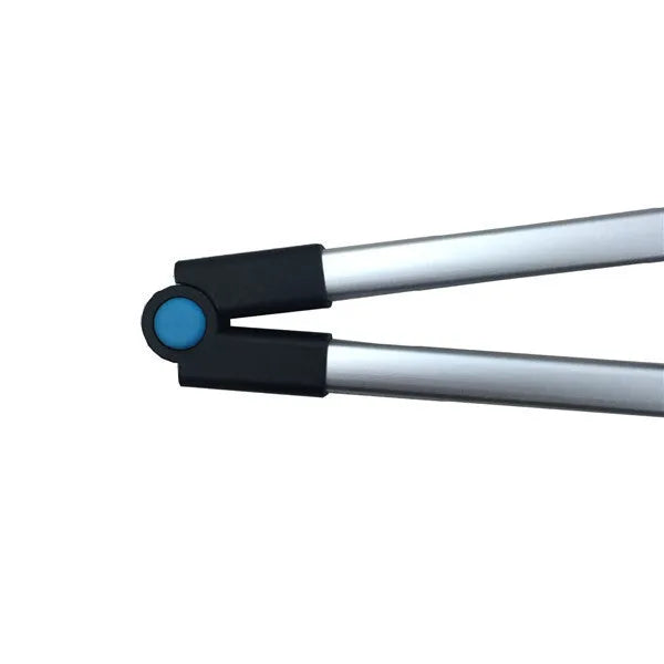 Blue foldable portable pickup trolley with aluminium frame and telescopic handle extended