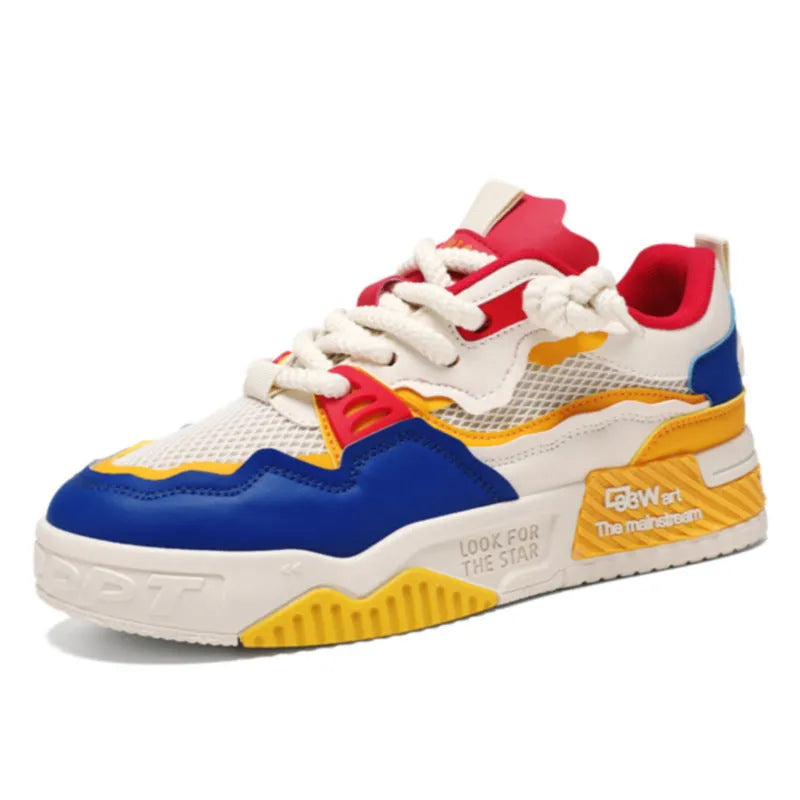 Men's white low-top board shoes with colour-matching accents on a soft rubber sole.