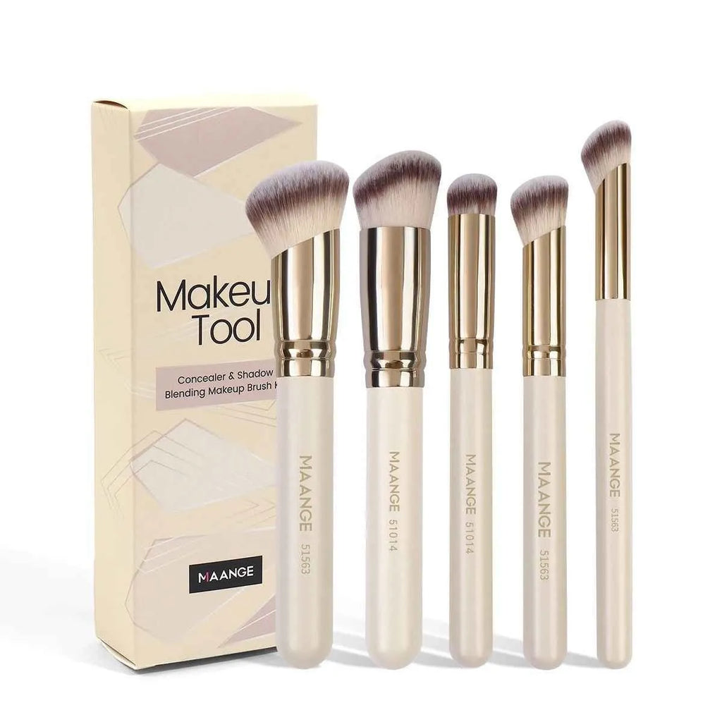 5 angled apricot makeup brushes with synthetic bristles for contouring and blush application