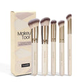 5 angled apricot makeup brushes with synthetic bristles for contouring and blush application