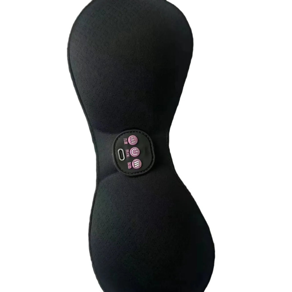 Black electric massage bra inner cushion with adhesive chest stickers and 3-key English controller