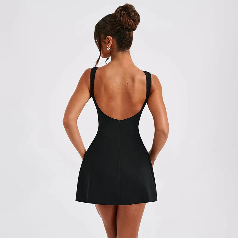 Slim-fitting backless summer dress with sling straps in a choice of colours