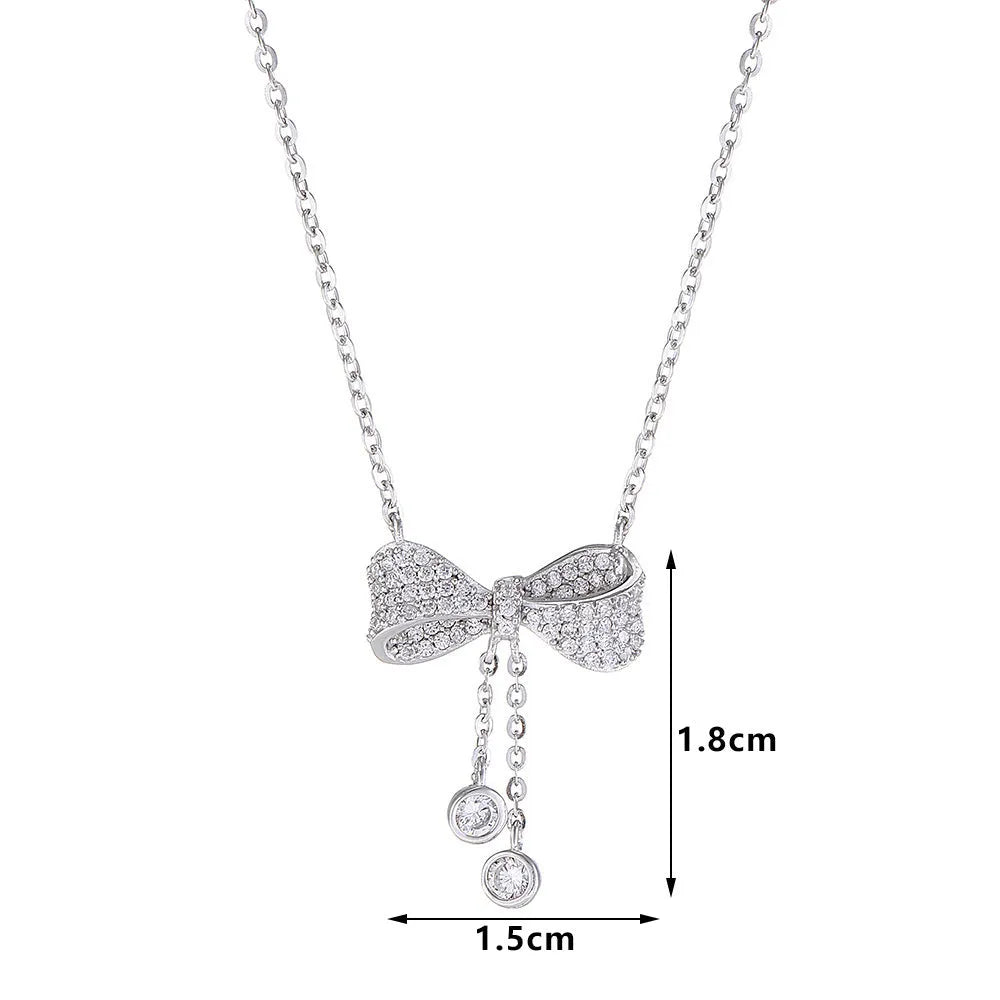 S925 sterling silver bow pendant necklace on adjustable O-ring chain