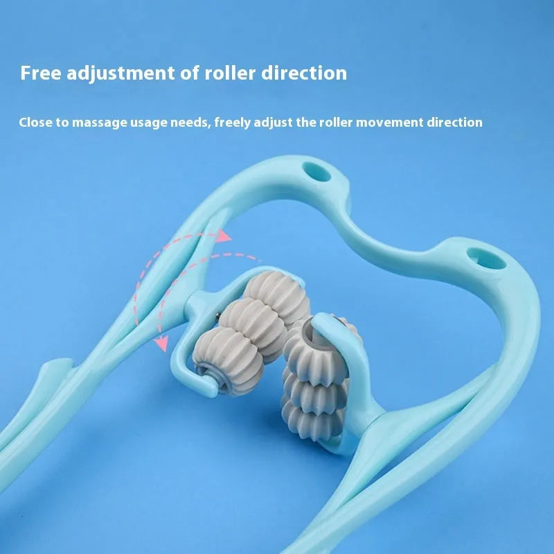 Blue plastic six-wheel handheld massager for neck, shoulder and waist