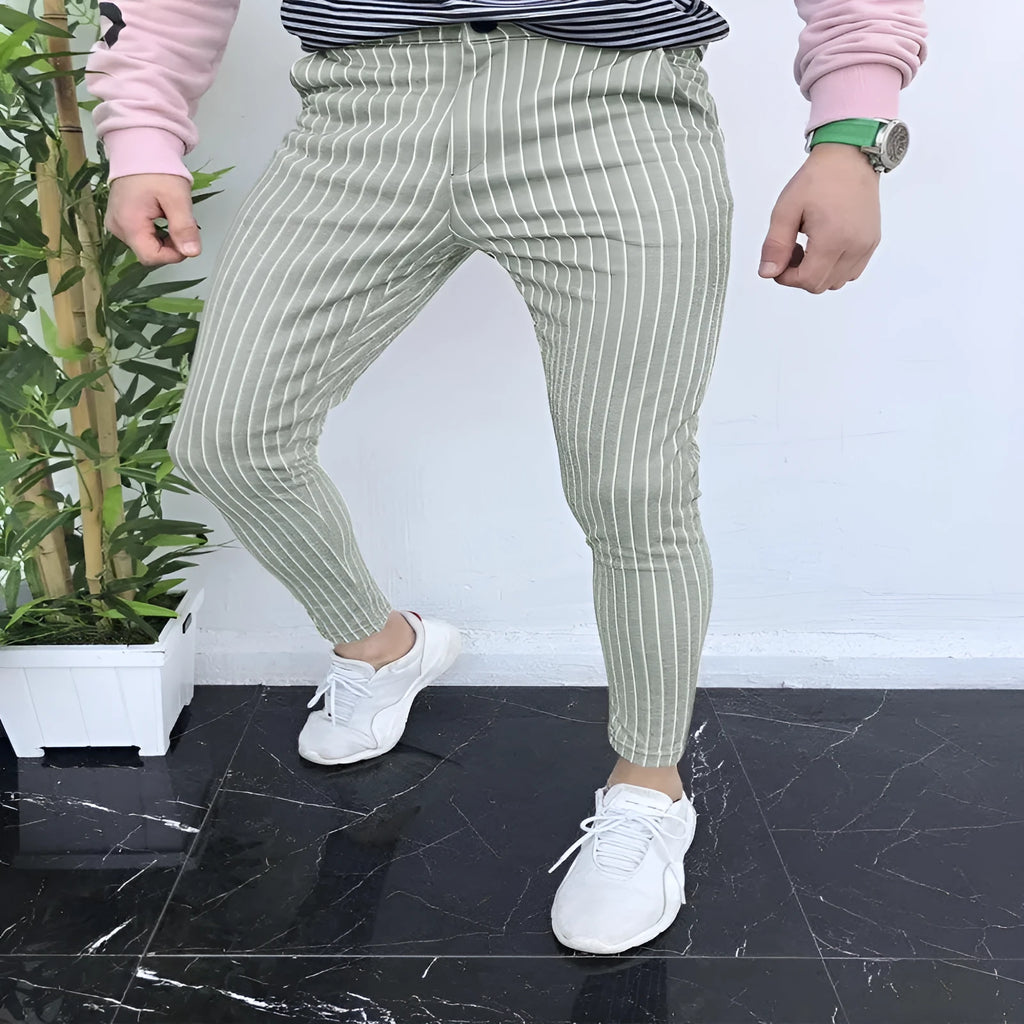 Men's 3D printed plaid casual trousers with elastic fabric for autumn and winter wear