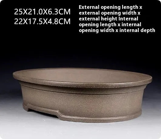 Handmade oval purple sand ceramic bonsai flower pot with antique finish.