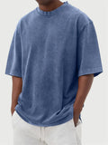 Men's stone washed pullover t-shirt in distressed blue colour with loose casual fit