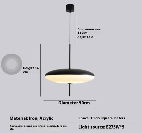 Nordic retro UFO chandelier ceiling light in black and white with multiple lighting options