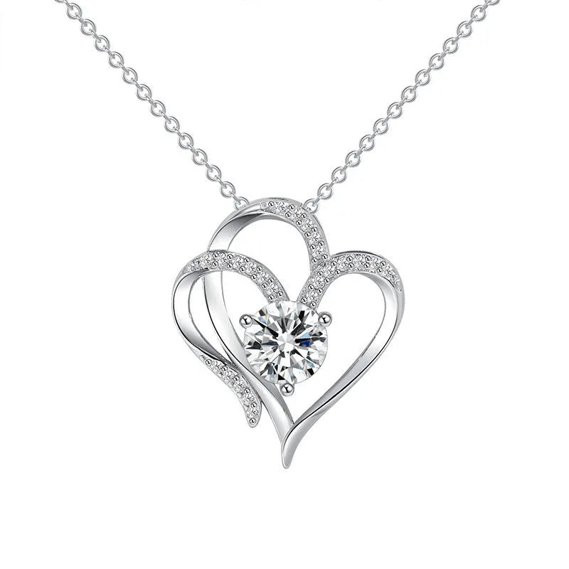 925 silver heart-shaped necklace in platinum, gold and rose gold colours with diamond treatment
