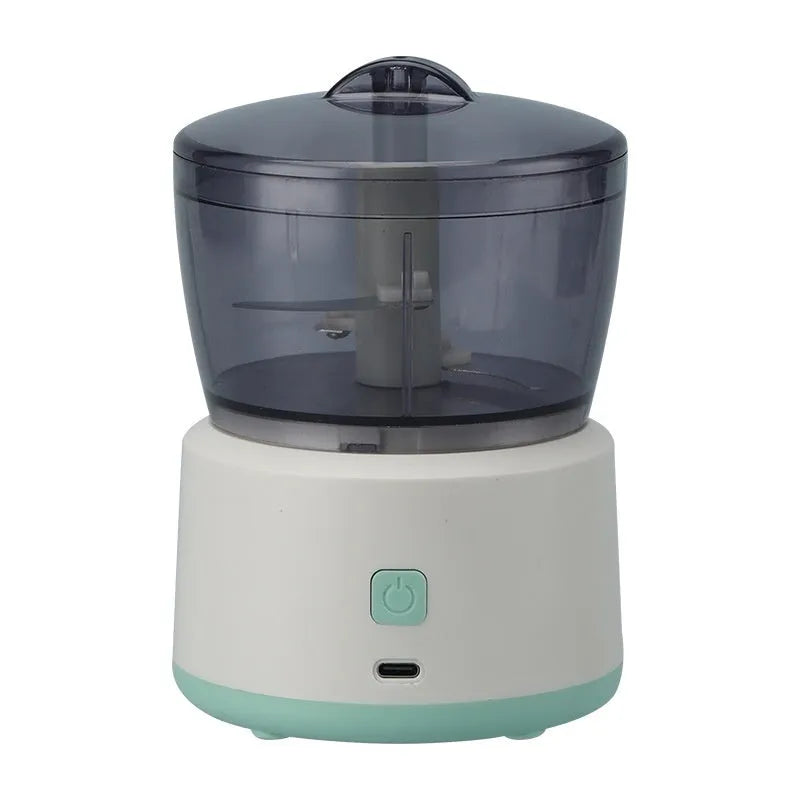 Mini meat grinder in white with 225ml capacity, stainless steel blade, and anti-slip pad