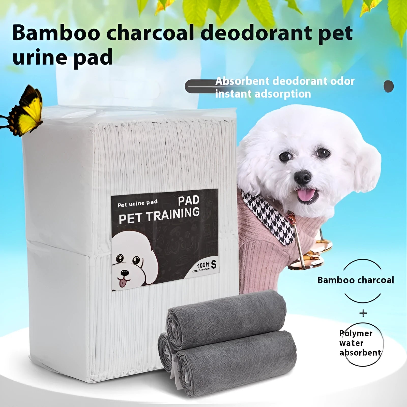 Bamboo charcoal deodorant pet urinal pads S size 33x45cm 100 pieces absorbent dog cat diaper