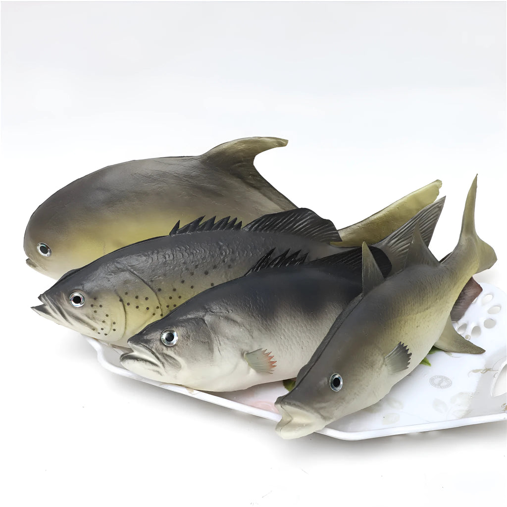 PU simulated fish ocean animal model toys showing yellow-fin tuna and small tuna detailed ornaments