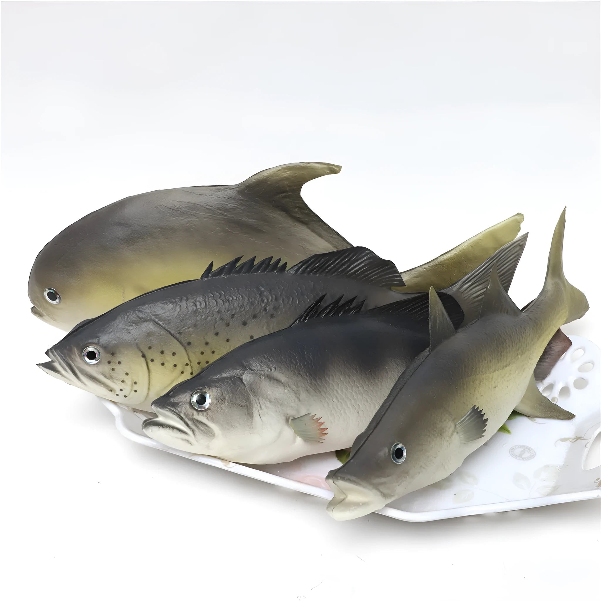 PU simulated fish ocean animal model toys showing yellow-fin tuna and small tuna detailed ornaments