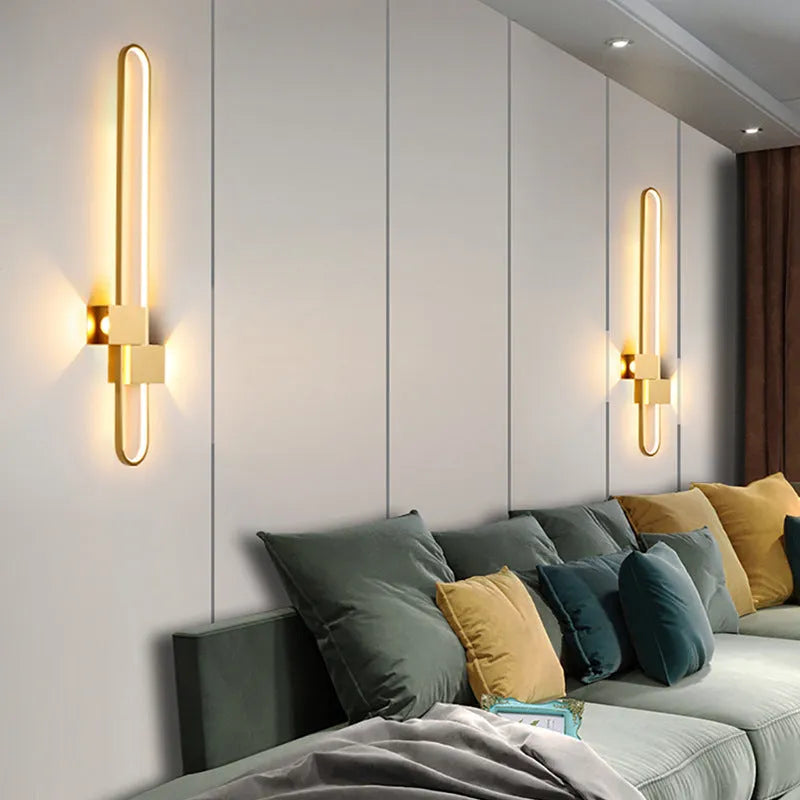 Modern minimalist circular wall lamp with 60cm iron frame in black or gold finish