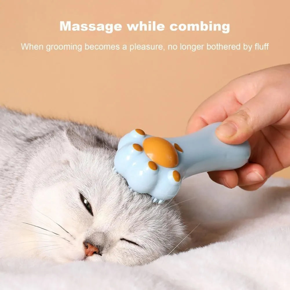 Blue cartoon-design cat grooming comb and dental toy with catnip cartridge measuring 13.5cm long