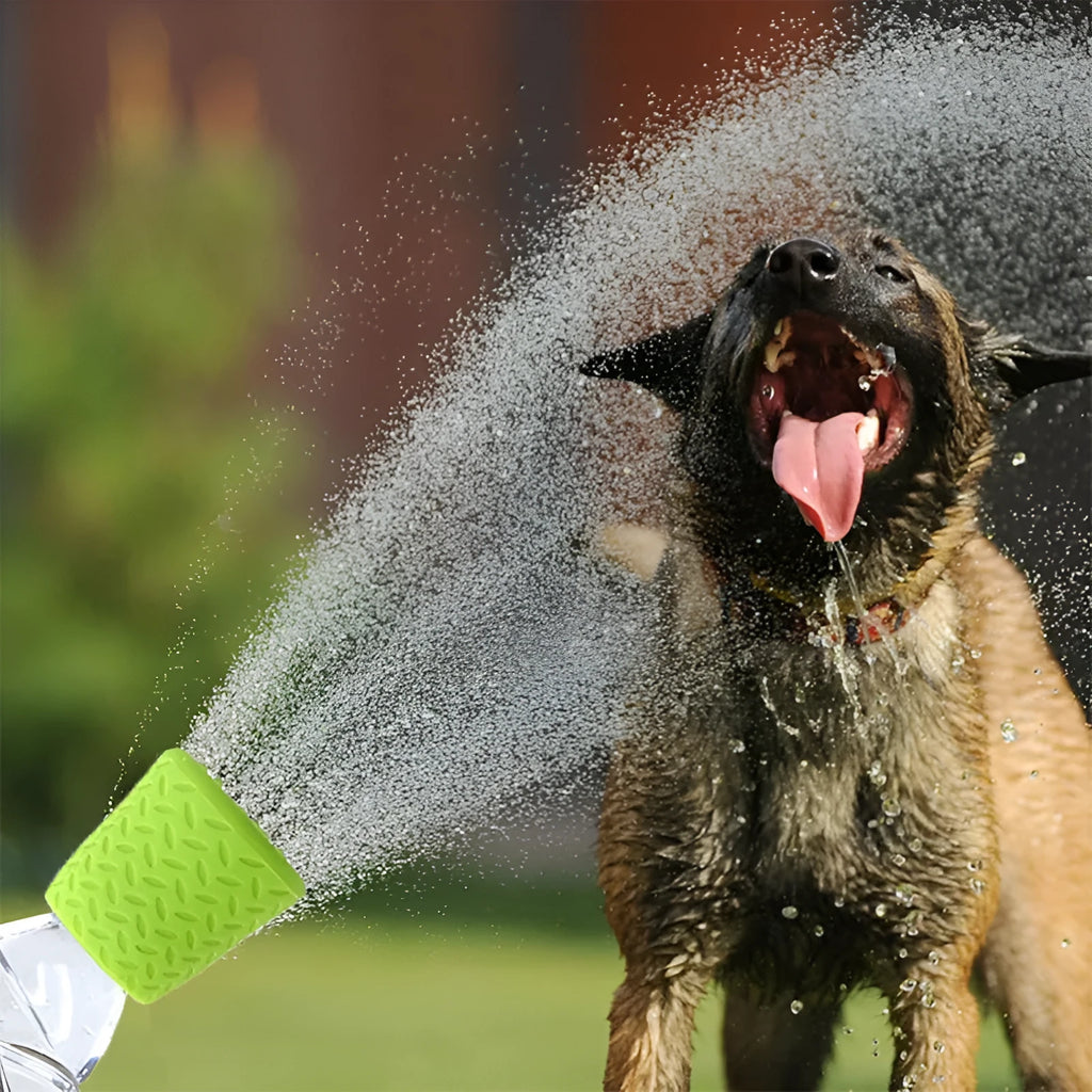 Silicone pet shower head in blue, green, and orange colours for portable dog and cat bathing