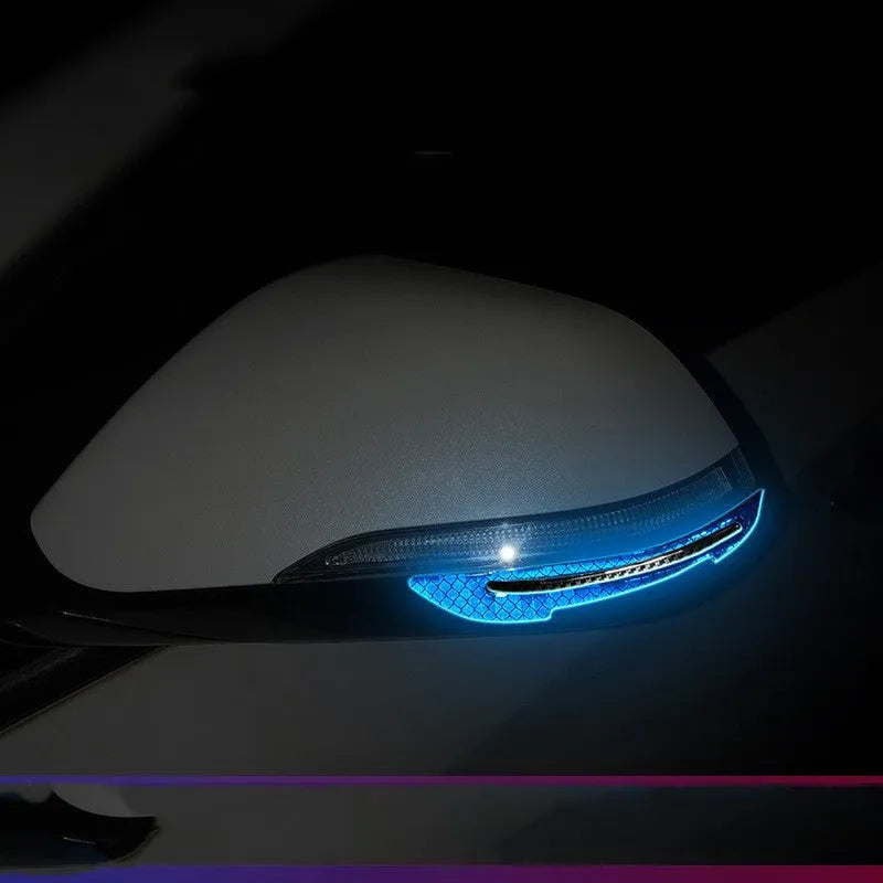 Blue and yellow reflective car bumper warning strips showing 17mm width and resin material construction