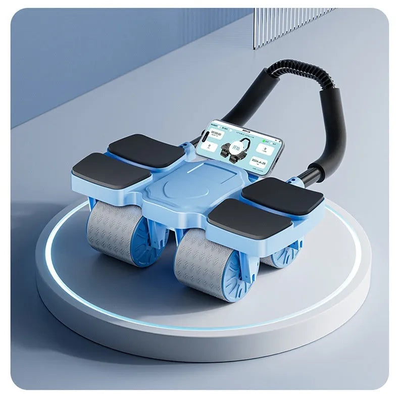 Automatic rebound abdominal wheel with four wheels in black, blue or orange colours