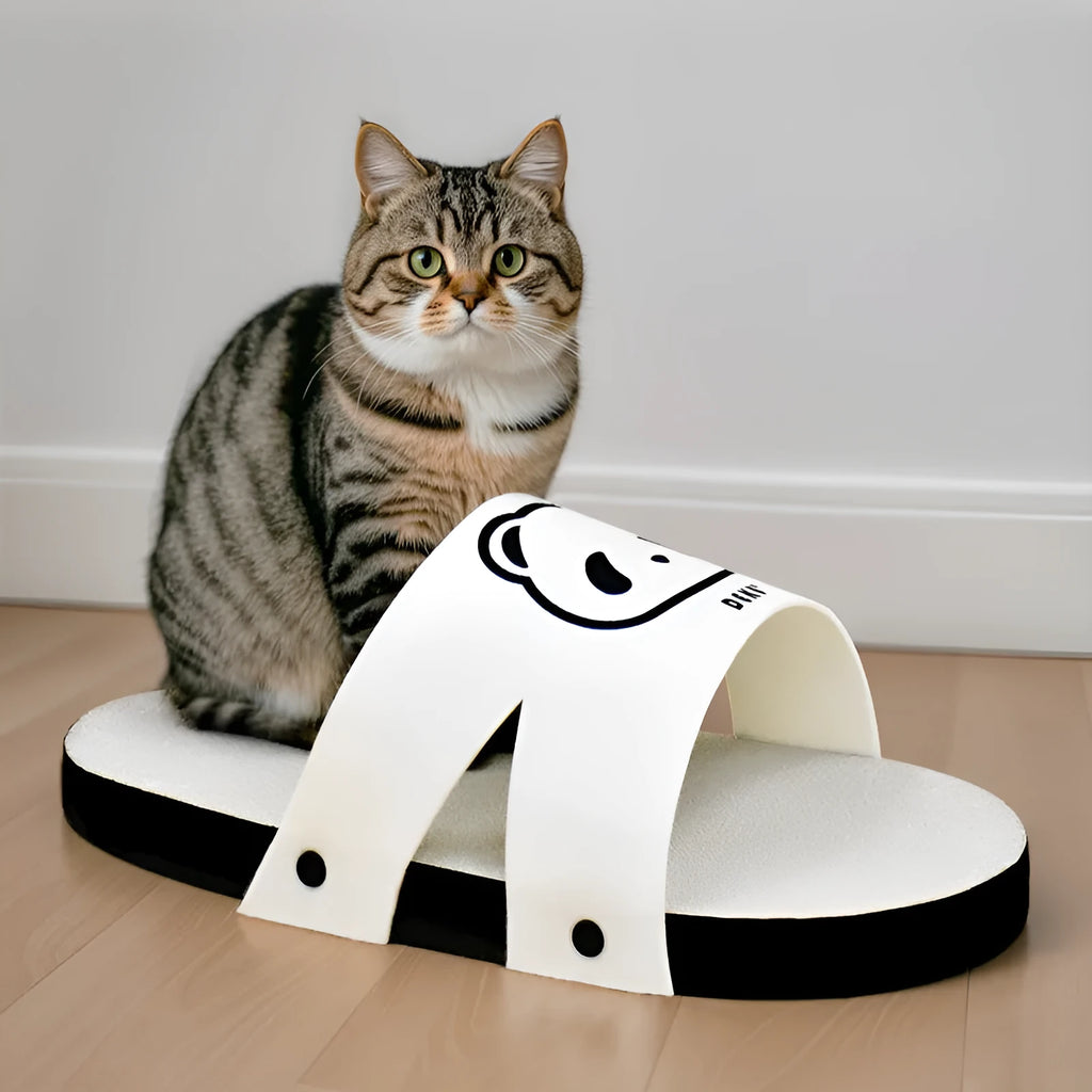 White corrugated paper cat scratch board with slipper-style design for indoor feline claw maintenance