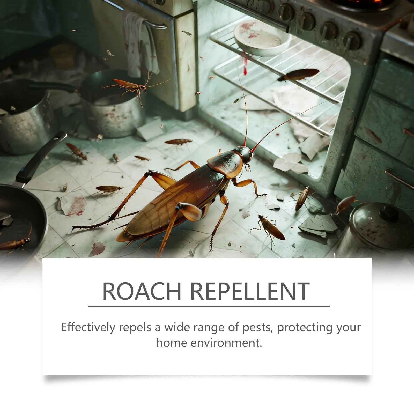 Pack of eight cockroach killer bait and glue sticker traps for indoor household pest control.