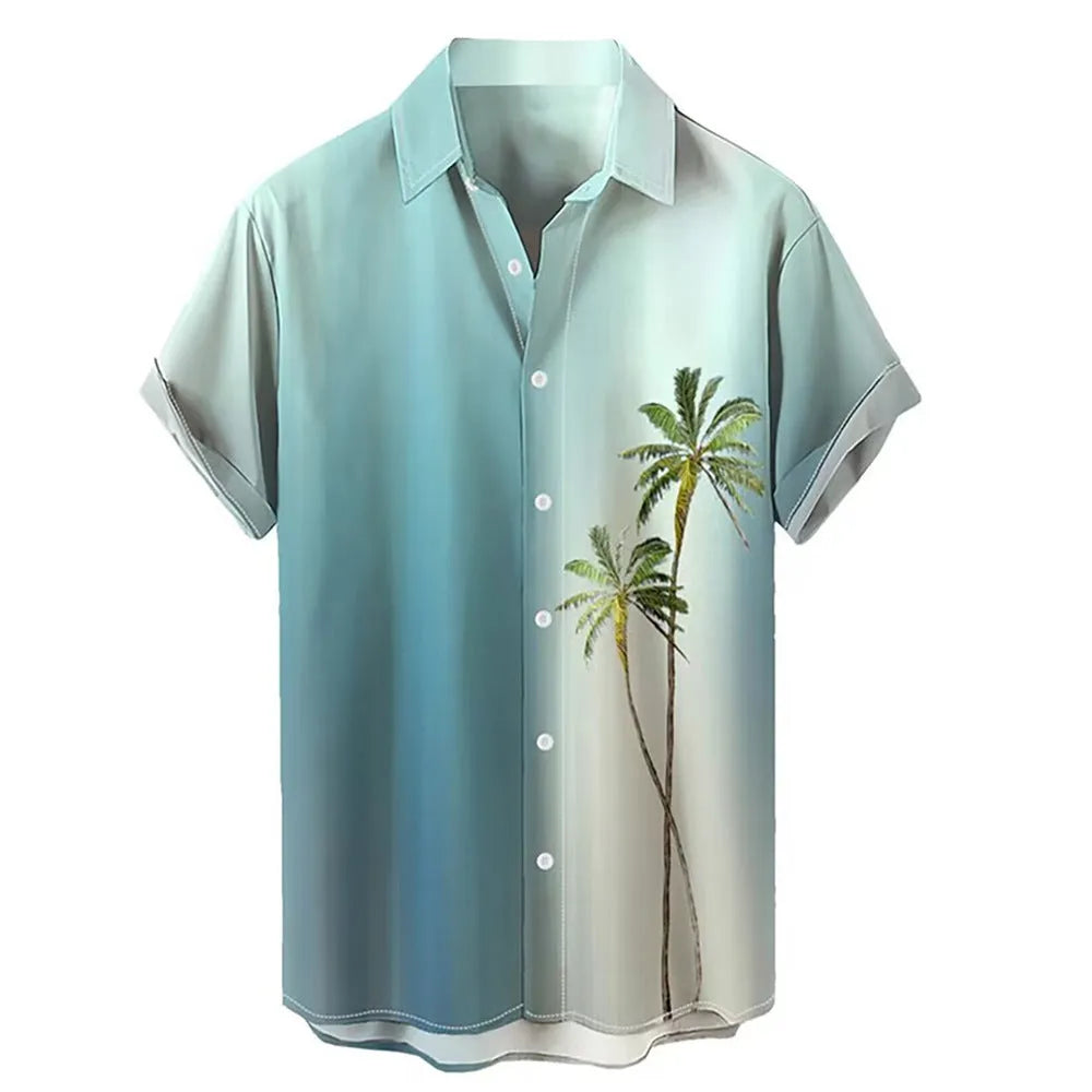 Men's Hawaiian 3D printed short-sleeved shirt in cardigan style, regular fit, polyester blend, multiple colours