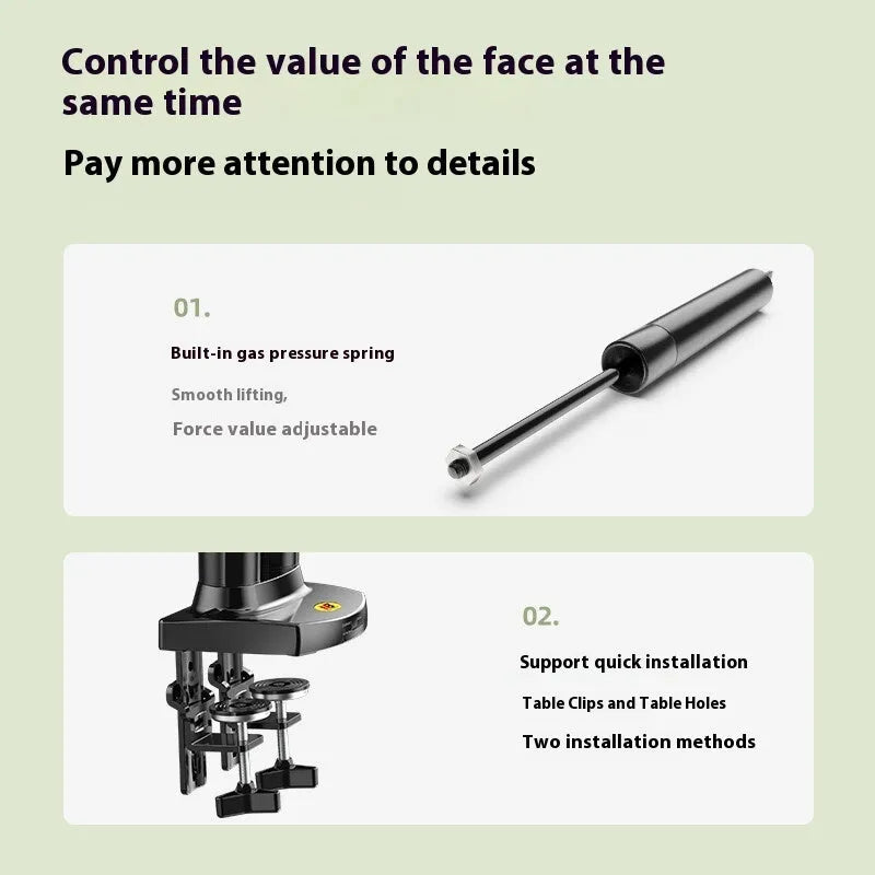 Dual screen computer monitor desktop rack with aluminium alloy bracket and mechanical height adjustment mechanism
