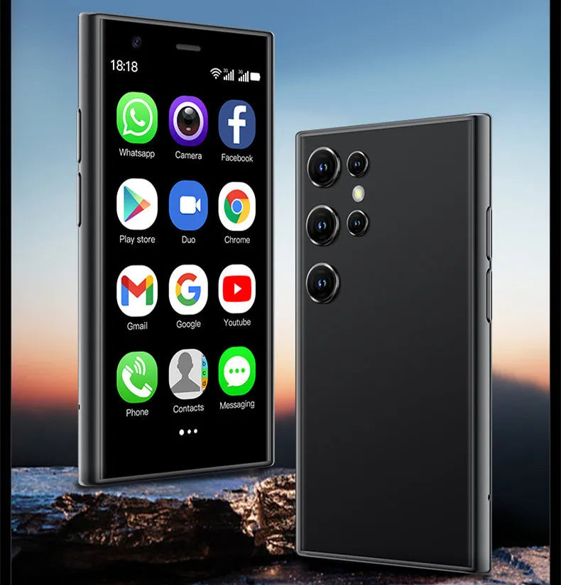 Mini smartphone with 30cm screen in black, green, or pink purple colour showing straight plate design