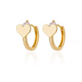 Close-up of women's stainless steel heart-shaped stud earrings with zircon stones and a clip back.