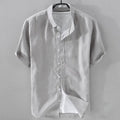 Men's short sleeve solid colour loose fit cotton-linen casual shirt