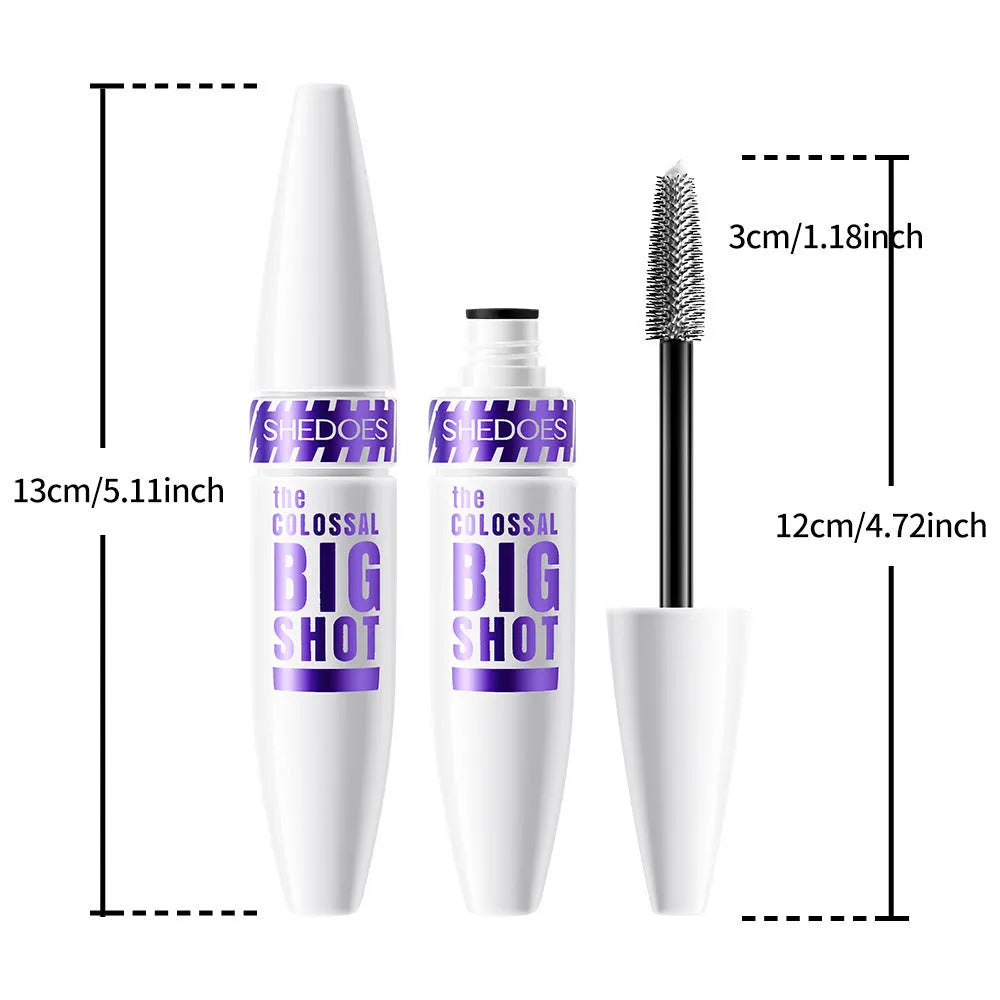 White waterproof mascara tube with 10ml net content and standard brush applicator for curling lashes